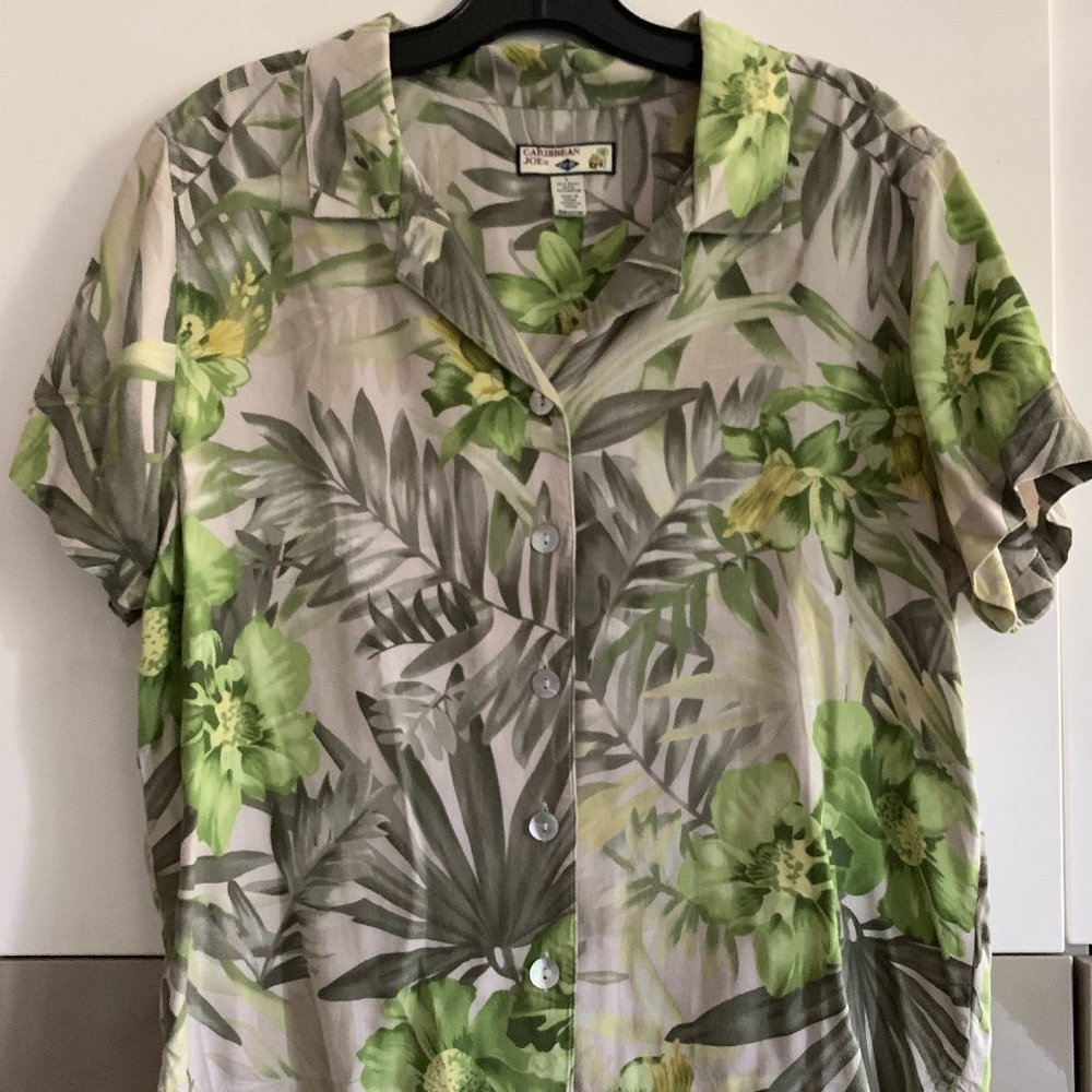 CARIBBEAN JOE HAWAIIAN PRINT BLOUSE L